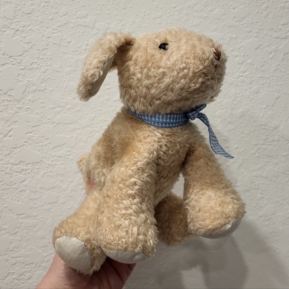 CARTER'S 2452 TAN PUPPY DOG W/ BLUE BOW RATTLE BABY STUFFED ANIMAL PLUSH TOY